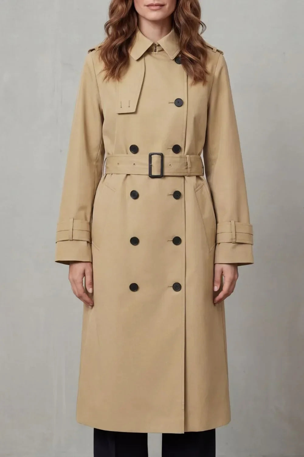 Women's Double-Breasted Trench Coat with Adjustable Belt 0