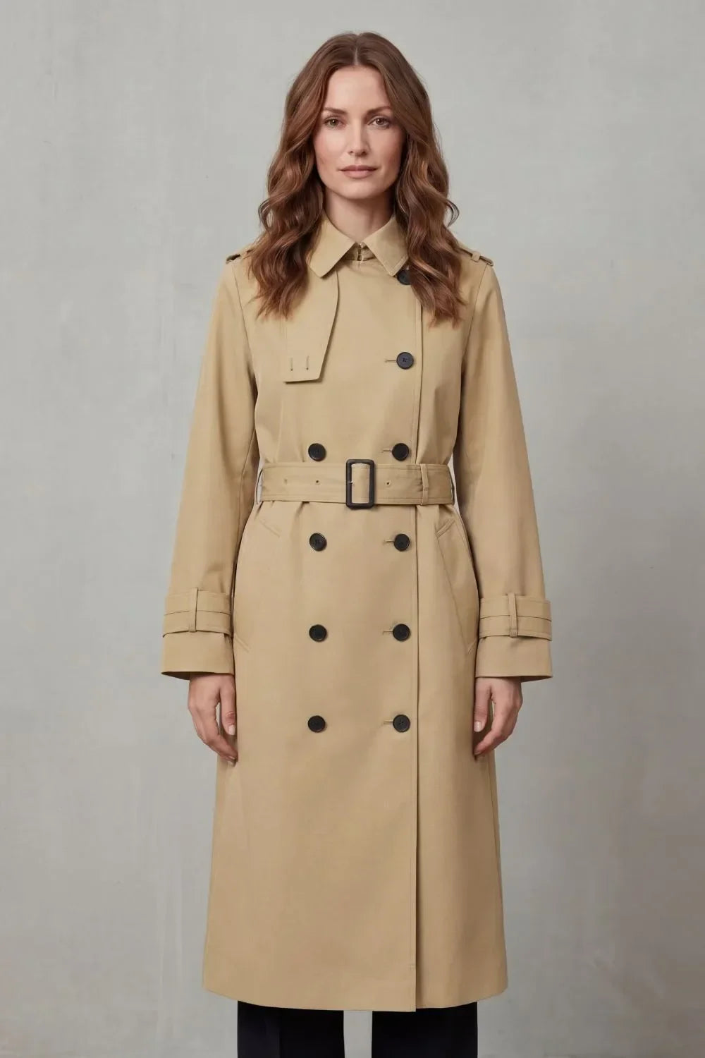 Women's Double-Breasted Trench Coat with Adjustable Belt 1