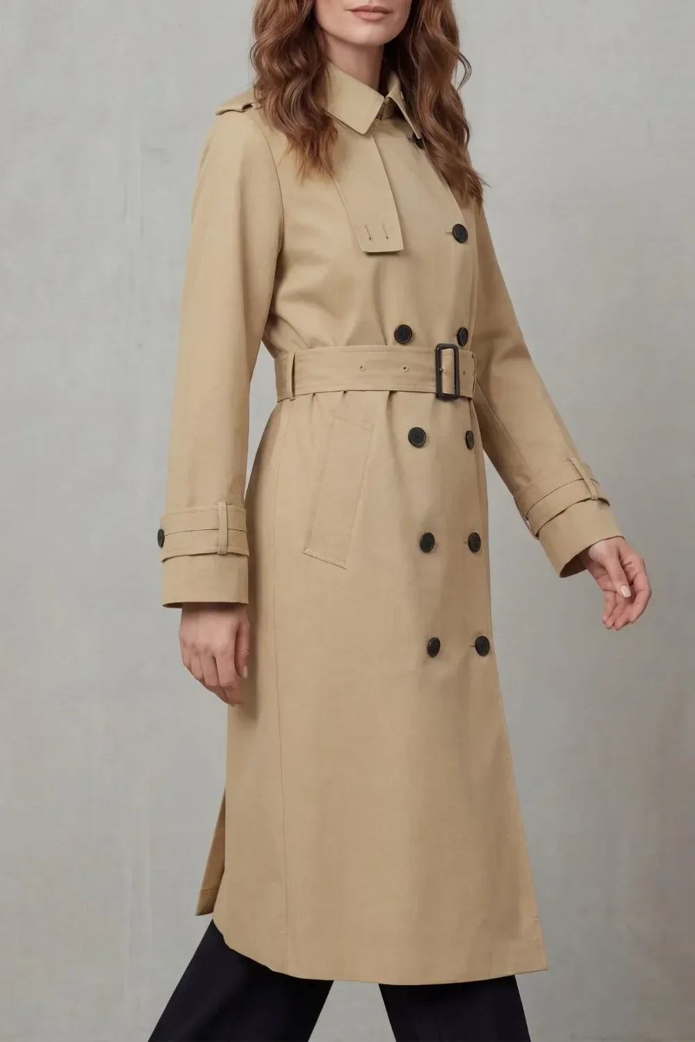 Women's Double-Breasted Trench Coat with Adjustable Belt 3