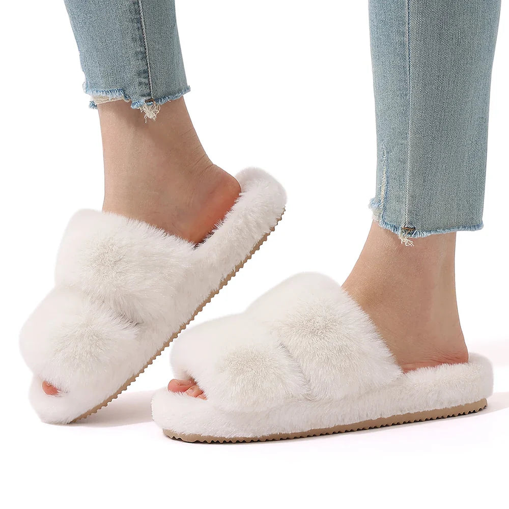 Women's Faux Fur Slide Slippers with Non-Slip Sole for Indoor Comfort 7