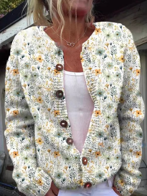 Women's Floral Button-Front Cardigan with Relaxed Fit 1