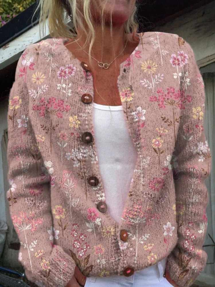 Women's Floral Button-Front Cardigan with Relaxed Fit 2