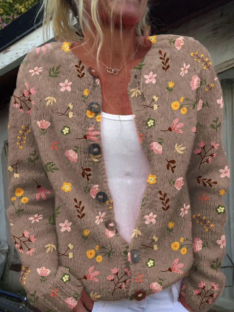 Women's Floral Button-Front Cardigan with Relaxed Fit 3