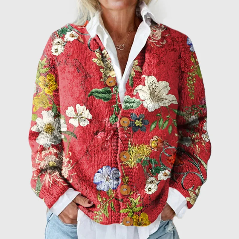 Women's Floral Button-Front V-Neck Knit Cardigan 0