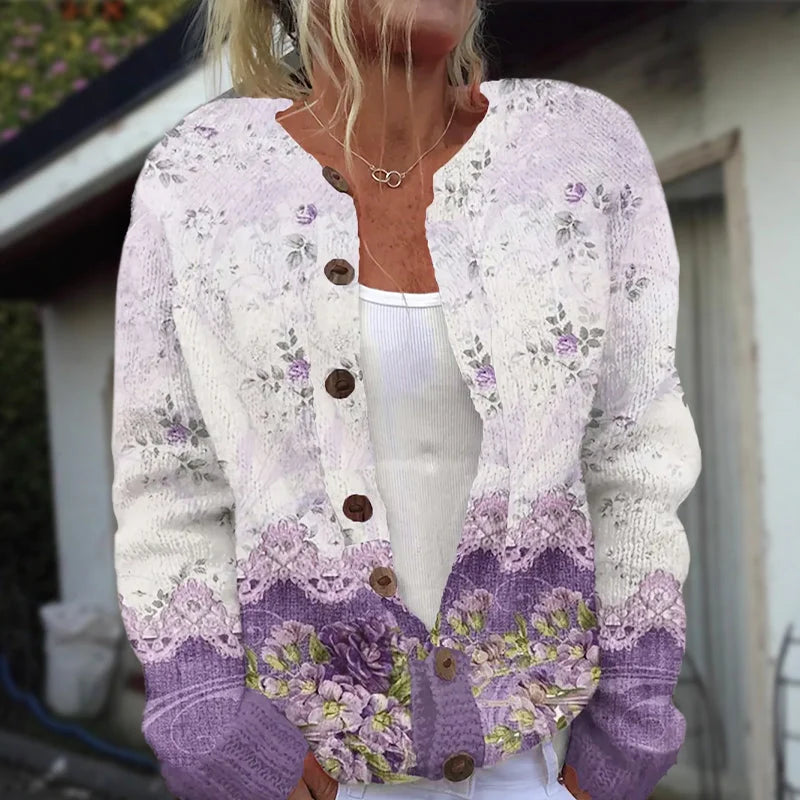 Women's Floral Button-Front V-Neck Knit Cardigan 2