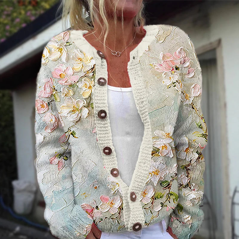 Women's Floral Button-Front V-Neck Knit Cardigan 3