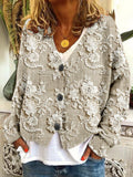 Women's Floral Print Button-Front Cardigan with Relaxed Fit 0