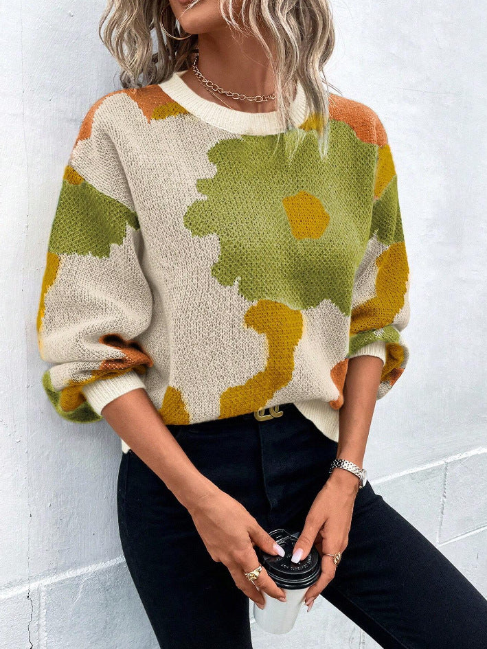 Women's Floral Print Pullover Sweater with Relaxed Fit 5