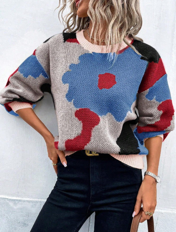 Women's Floral Print Pullover Sweater with Relaxed Fit 6