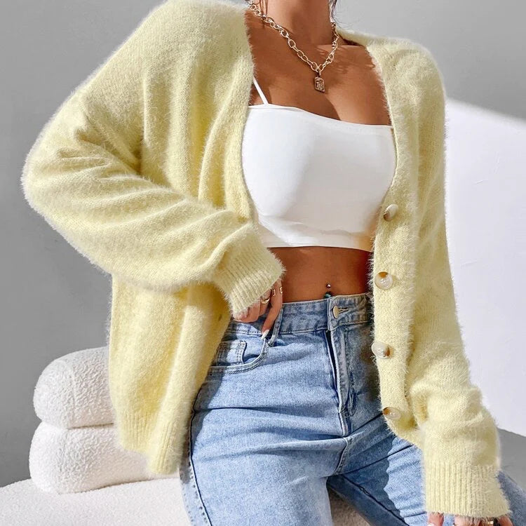 Women’s Fuzzy Knit Button-Up Cardigan with Relaxed Fit 3
