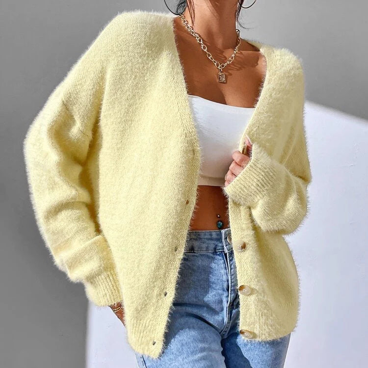 Women’s Fuzzy Knit Button-Up Cardigan with Relaxed Fit 4