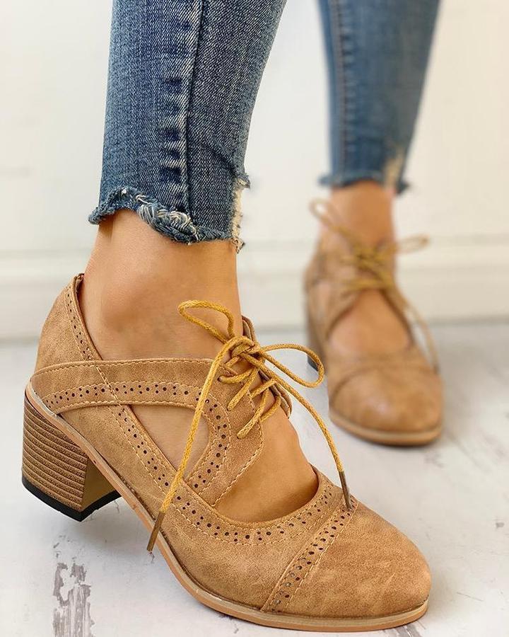 Women’s Heeled Lace-Up T-Strap Shoes with Moderate Heel 2