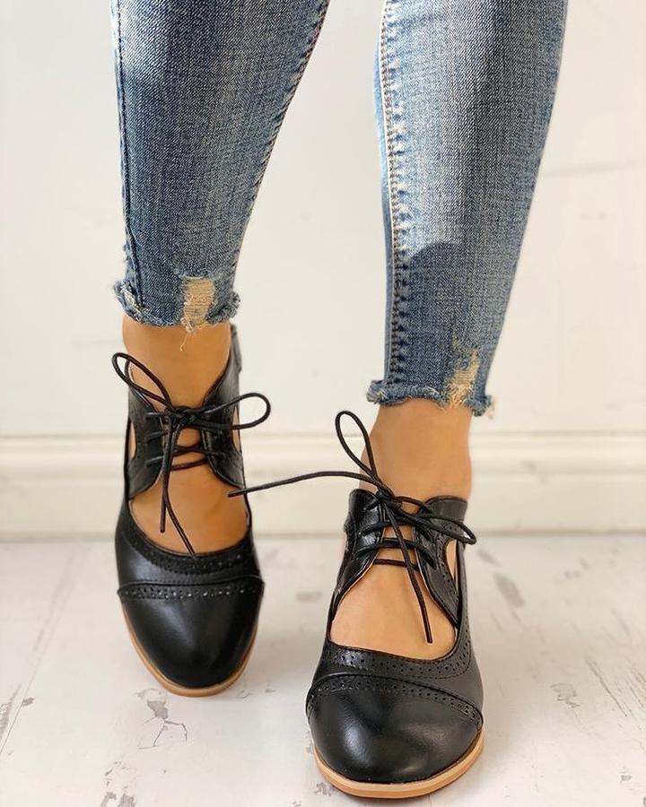 Women’s Heeled Lace-Up T-Strap Shoes with Moderate Heel 3