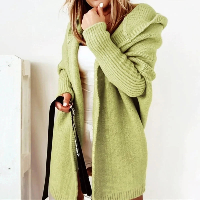 Women's Hooded Knit Cardigan with Relaxed Fit and Extended Length 4