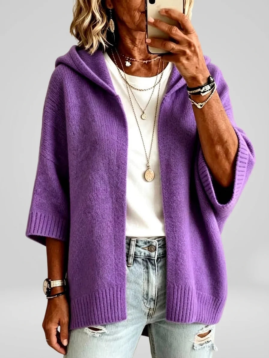 Women's Hooded Open-Front Knit Cardigan Sweater with Relaxed Fit 1