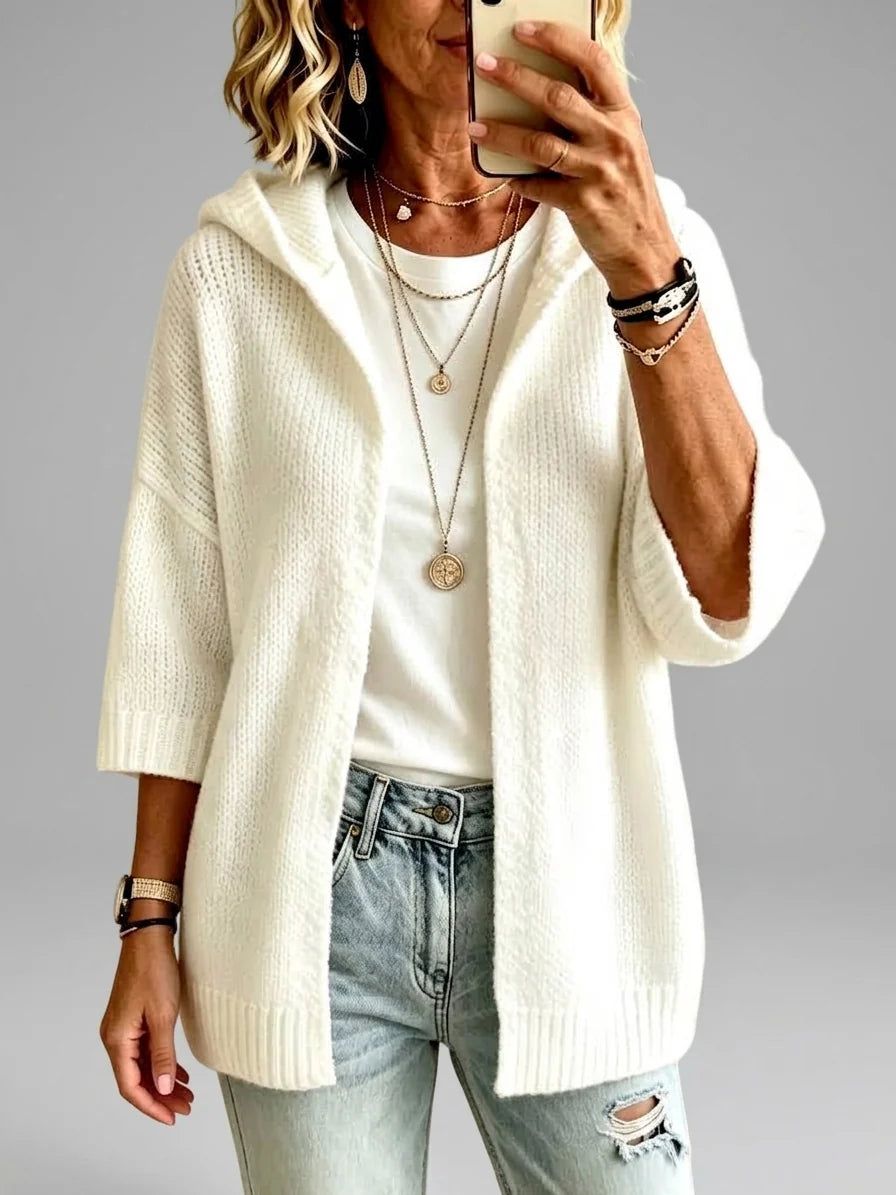 Women's Hooded Open-Front Knit Cardigan Sweater with Relaxed Fit 3