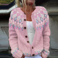 Women's Jacquard Knit Cardigan Sweater with Button Front Closure 0