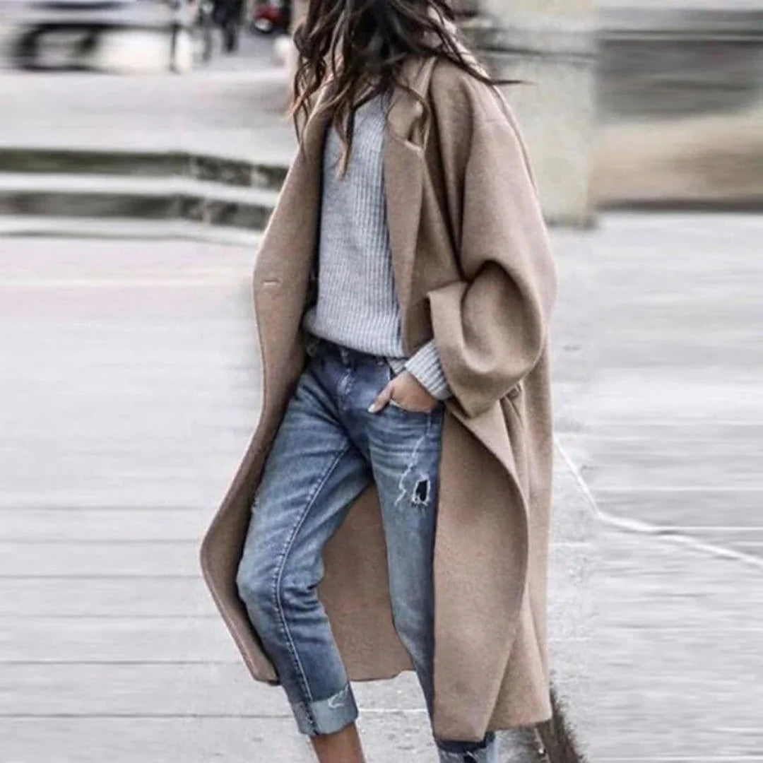 Women's Knee-Length Winter Trench Coat with One-Button Closure 2