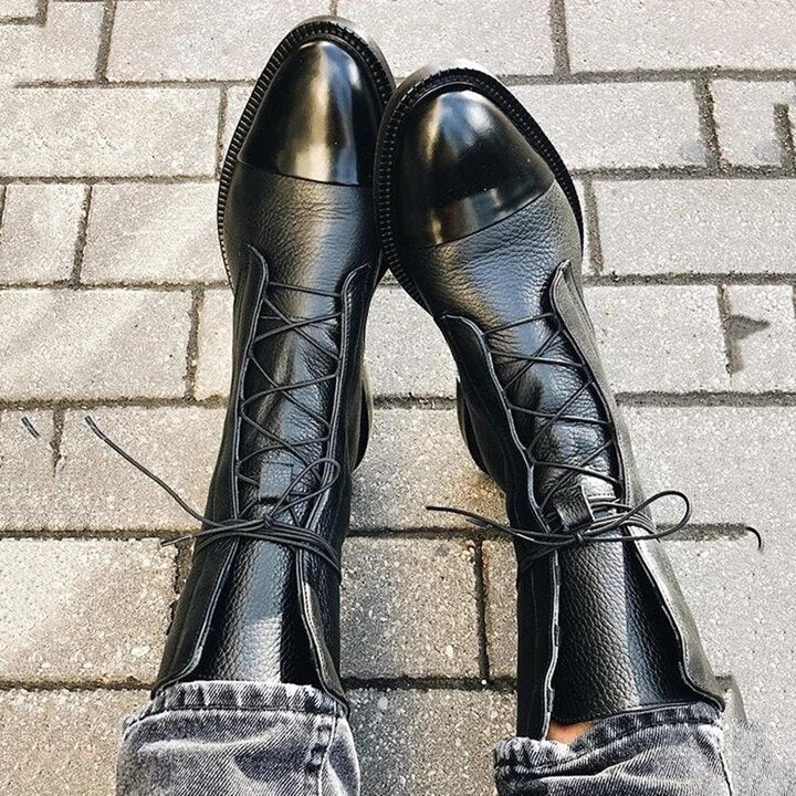 Women’s Lace-Up Leather Ankle Boots with Sturdy Sole 1