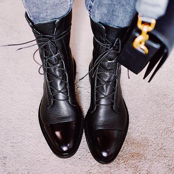 Women’s Lace-Up Leather Ankle Boots with Sturdy Sole 3