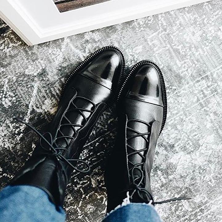 Women’s Lace-Up Leather Ankle Boots with Sturdy Sole 6