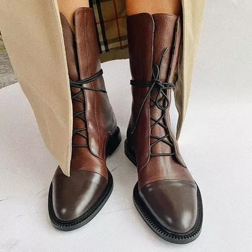 Women’s Lace-Up Leather Ankle Boots with Sturdy Sole 9