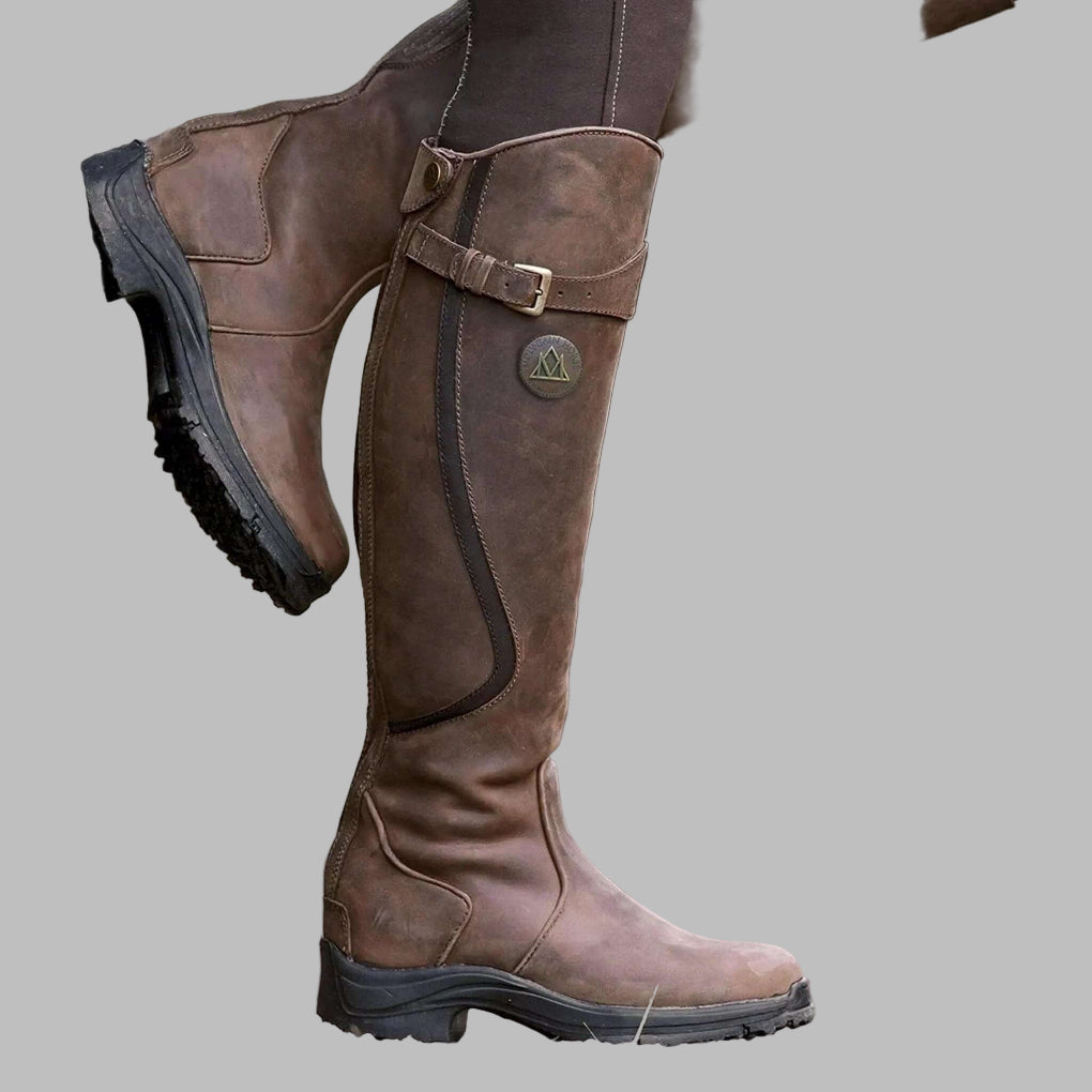 Women's Leather Hiking Boots with Adjustable Strap and Rugged Sole 0