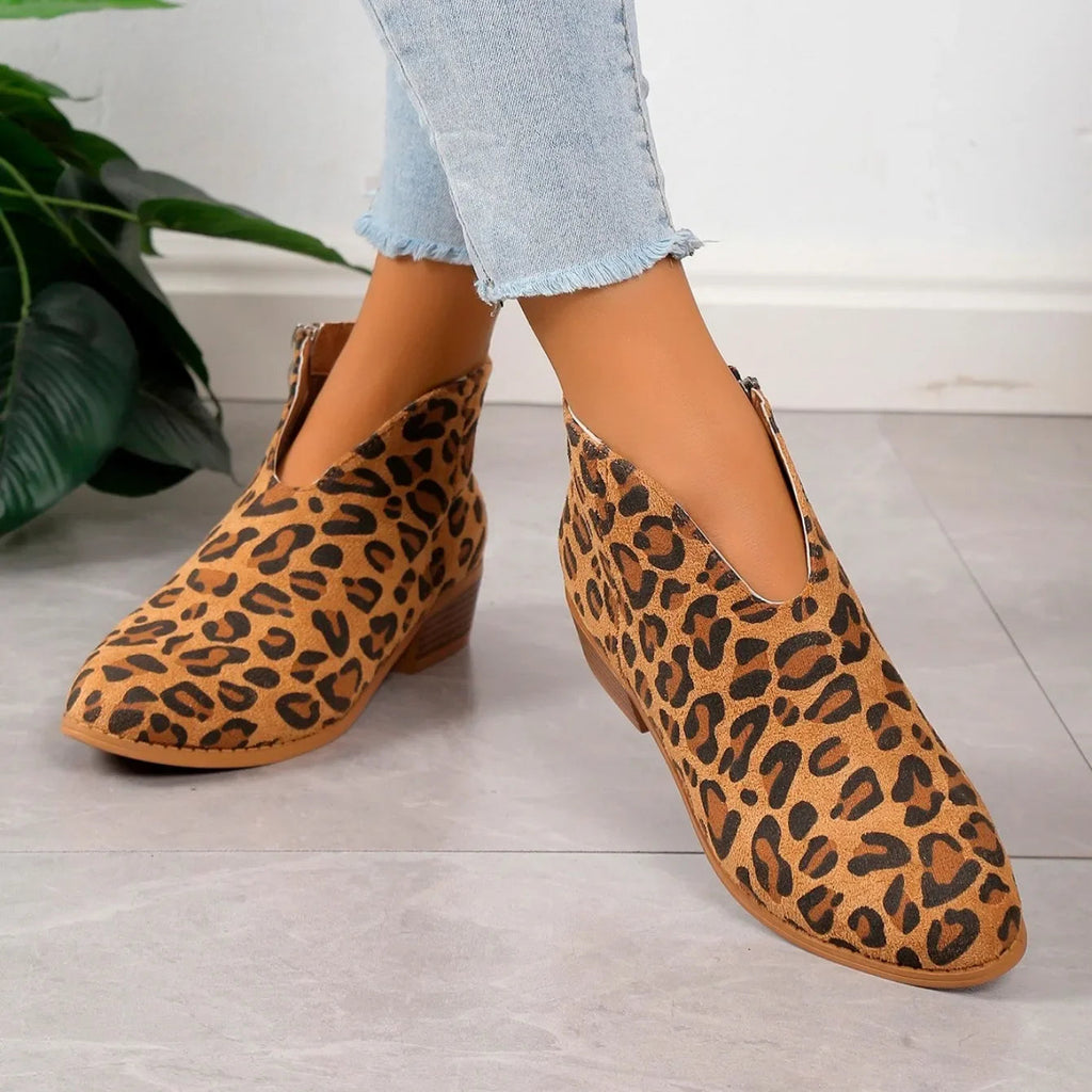Women’s Leopard Print Ankle Boots with Side Zipper 4