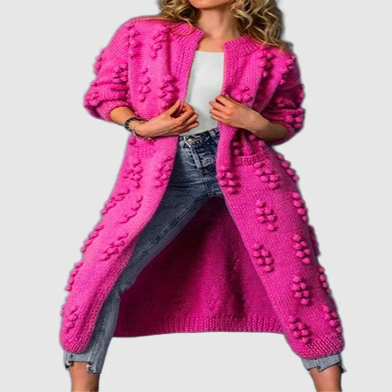 Women's Long Textured Knit Open Cardigan with Relaxed Fit 0