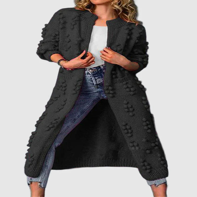 Women's Long Textured Knit Open Cardigan with Relaxed Fit 1