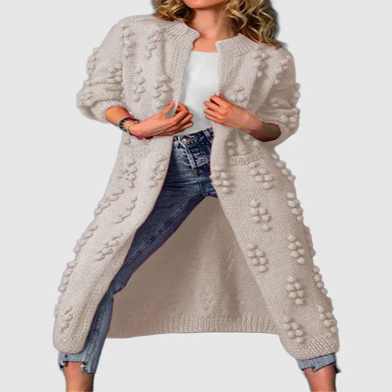 Women's Long Textured Knit Open Cardigan with Relaxed Fit 2