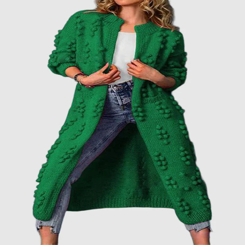 Women's Long Textured Knit Open Cardigan with Relaxed Fit 3