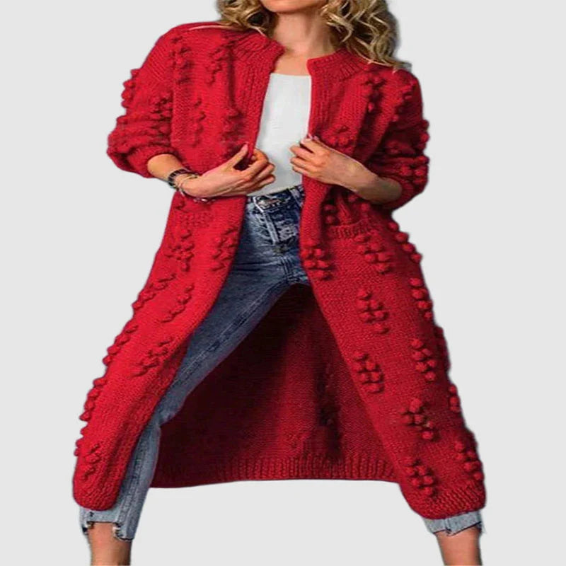 Women's Long Textured Knit Open Cardigan with Relaxed Fit 4