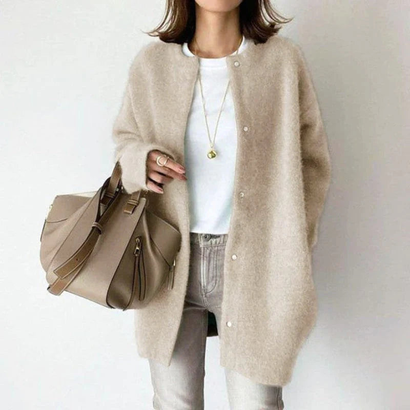 Women's Long Wool Knit Cardigan with Relaxed Fit 0