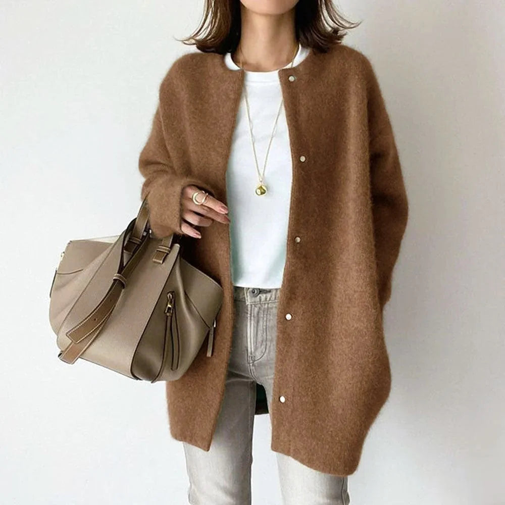 Women's Long Wool Knit Cardigan with Relaxed Fit 1