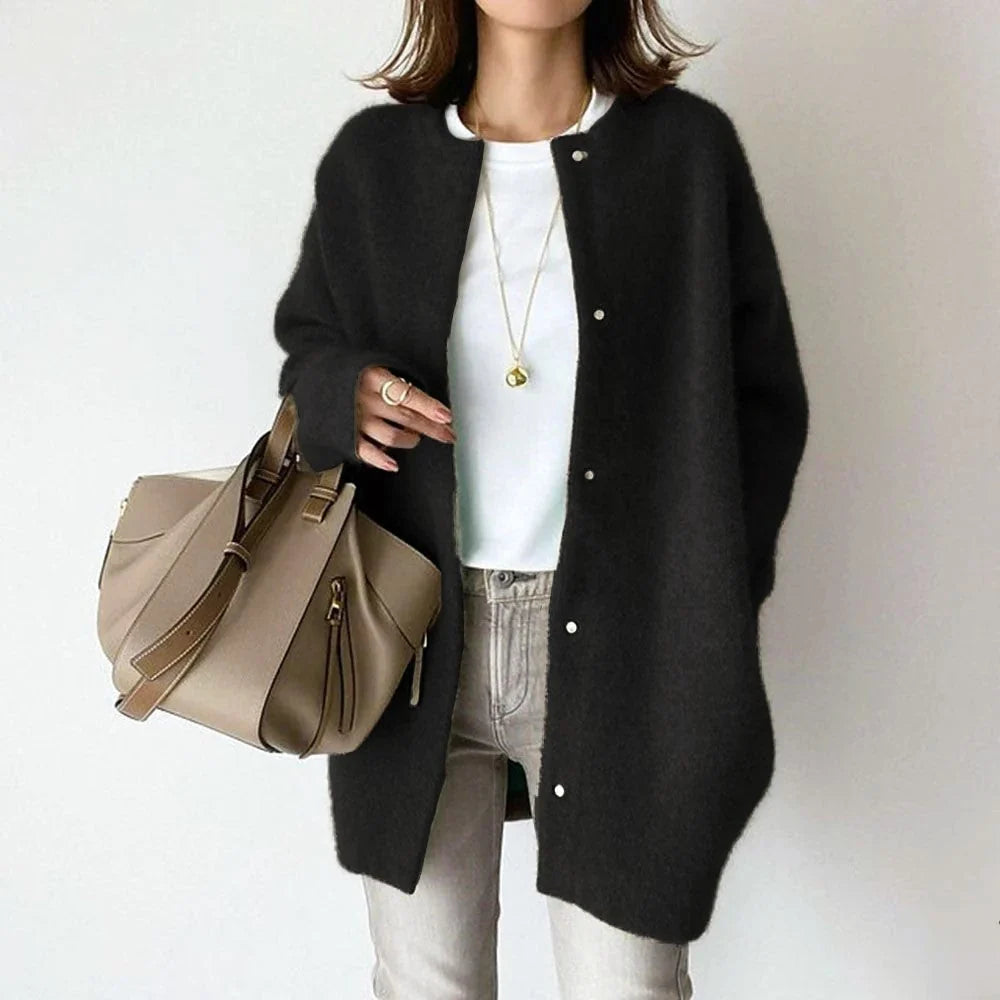 Women's Long Wool Knit Cardigan with Relaxed Fit 2