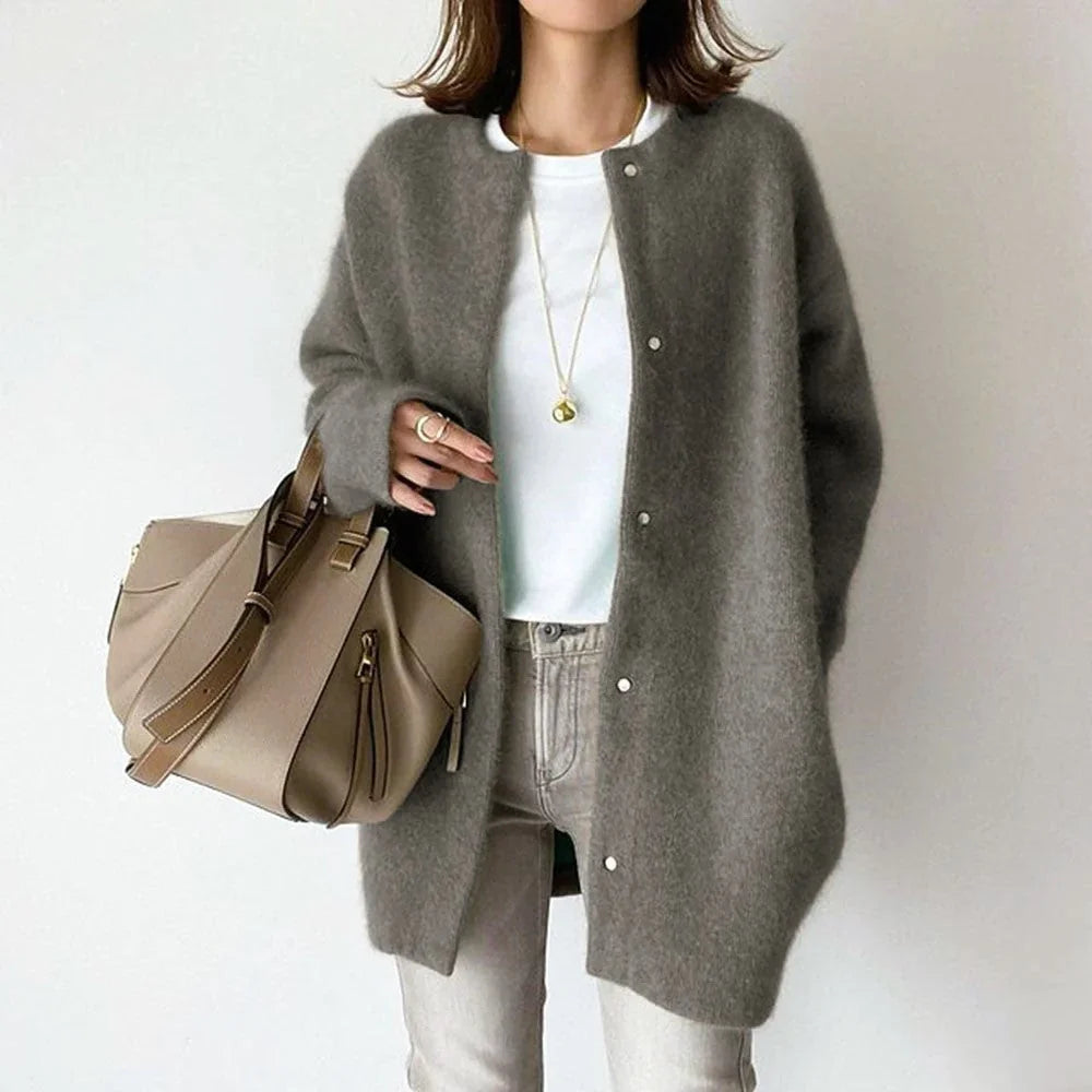 Women's Long Wool Knit Cardigan with Relaxed Fit 3