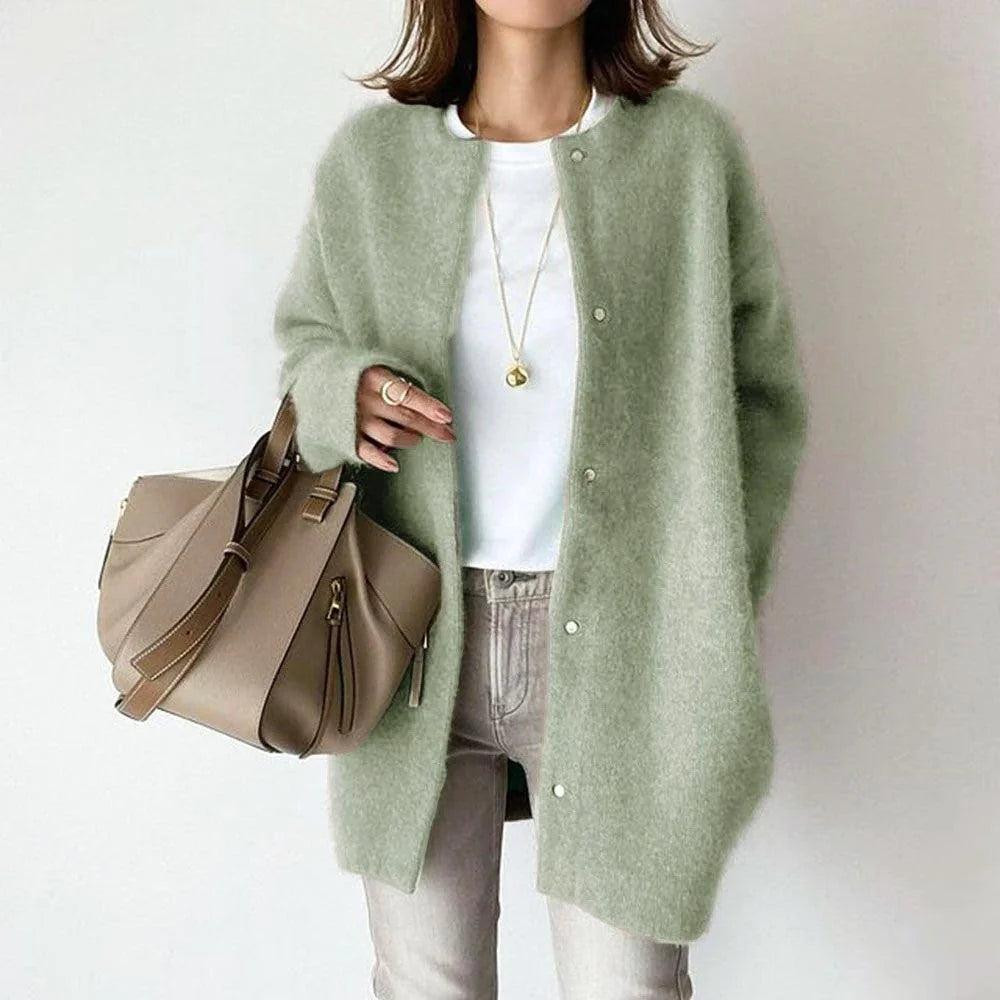 Women's Long Wool Knit Cardigan with Relaxed Fit 4