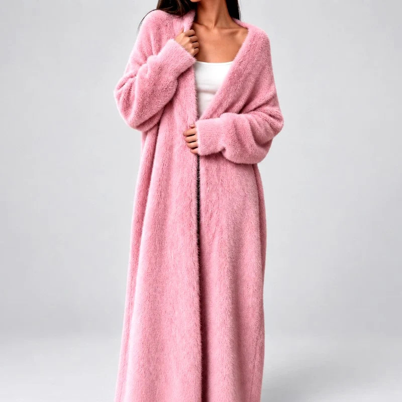 Women's Longline Fuzzy Knit Open-Front Cardigan 0