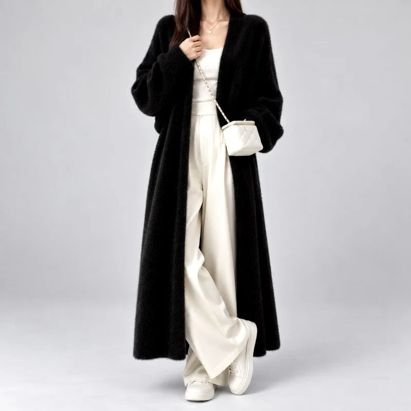 Women's Longline Fuzzy Knit Open-Front Cardigan 3