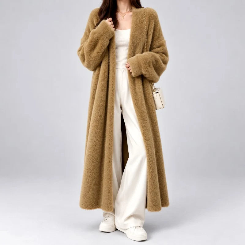 Women's Longline Fuzzy Knit Open-Front Cardigan 4
