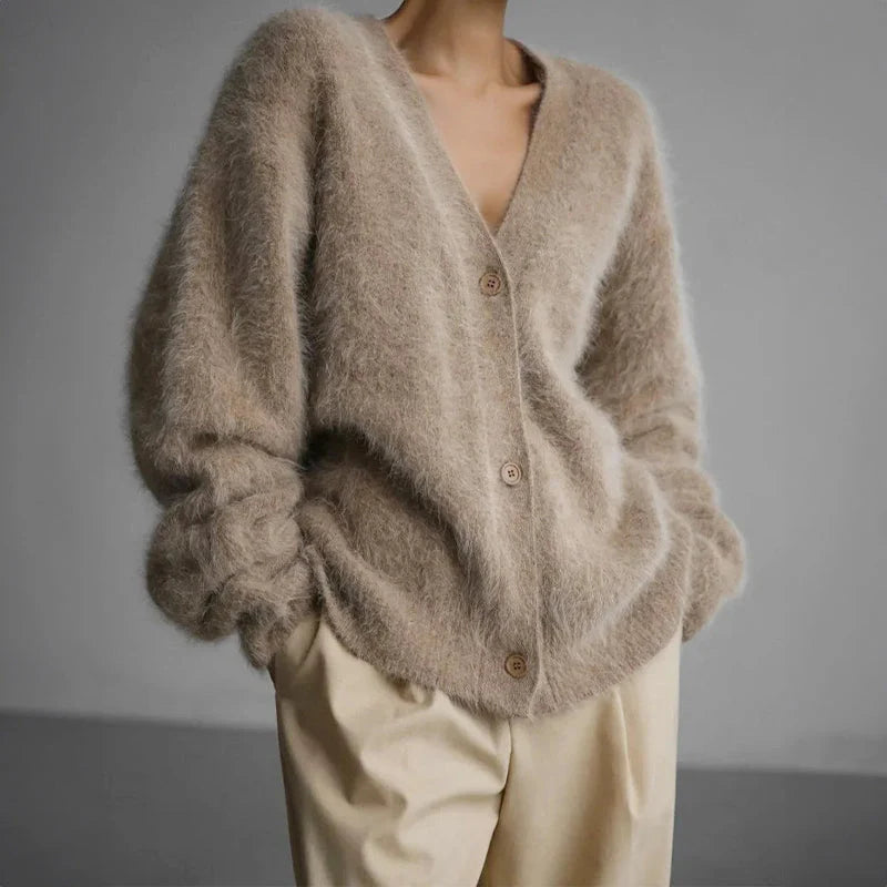 Women’s Loose-Fit Button-Down Fuzzy Cardigan 1