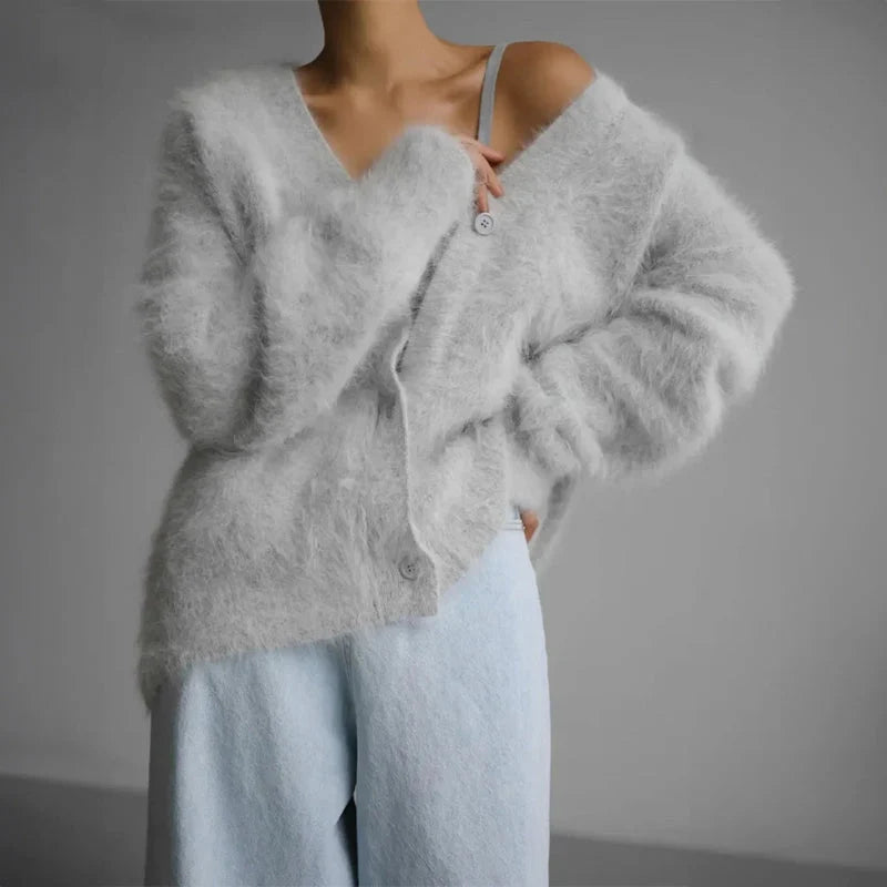 Women’s Loose-Fit Button-Down Fuzzy Cardigan 2