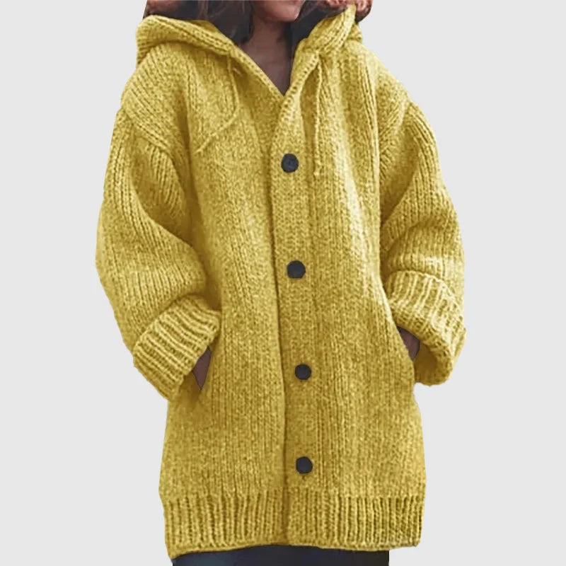 Women's Oversized Chunky Knit Hooded Cardigan with Button Closure 0