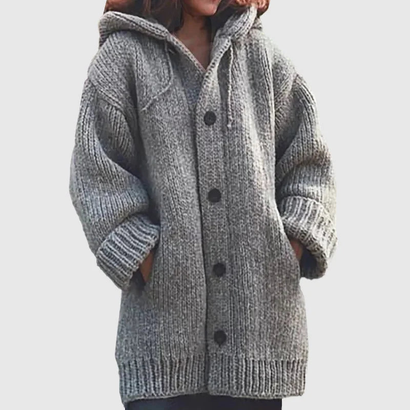 Women's Oversized Chunky Knit Hooded Cardigan with Button Closure 1