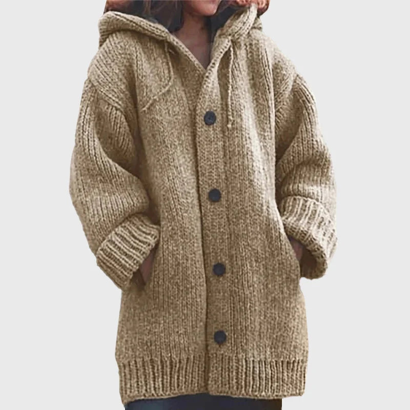Women's Oversized Chunky Knit Hooded Cardigan with Button Closure 2