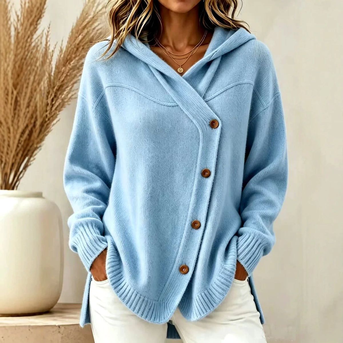 Women's Oversized Hooded Asymmetric Knit Cardigan Sweater 1