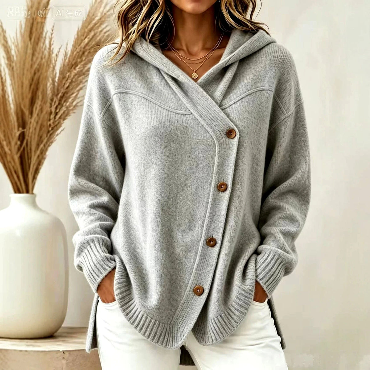 Women's Oversized Hooded Asymmetric Knit Cardigan Sweater 3