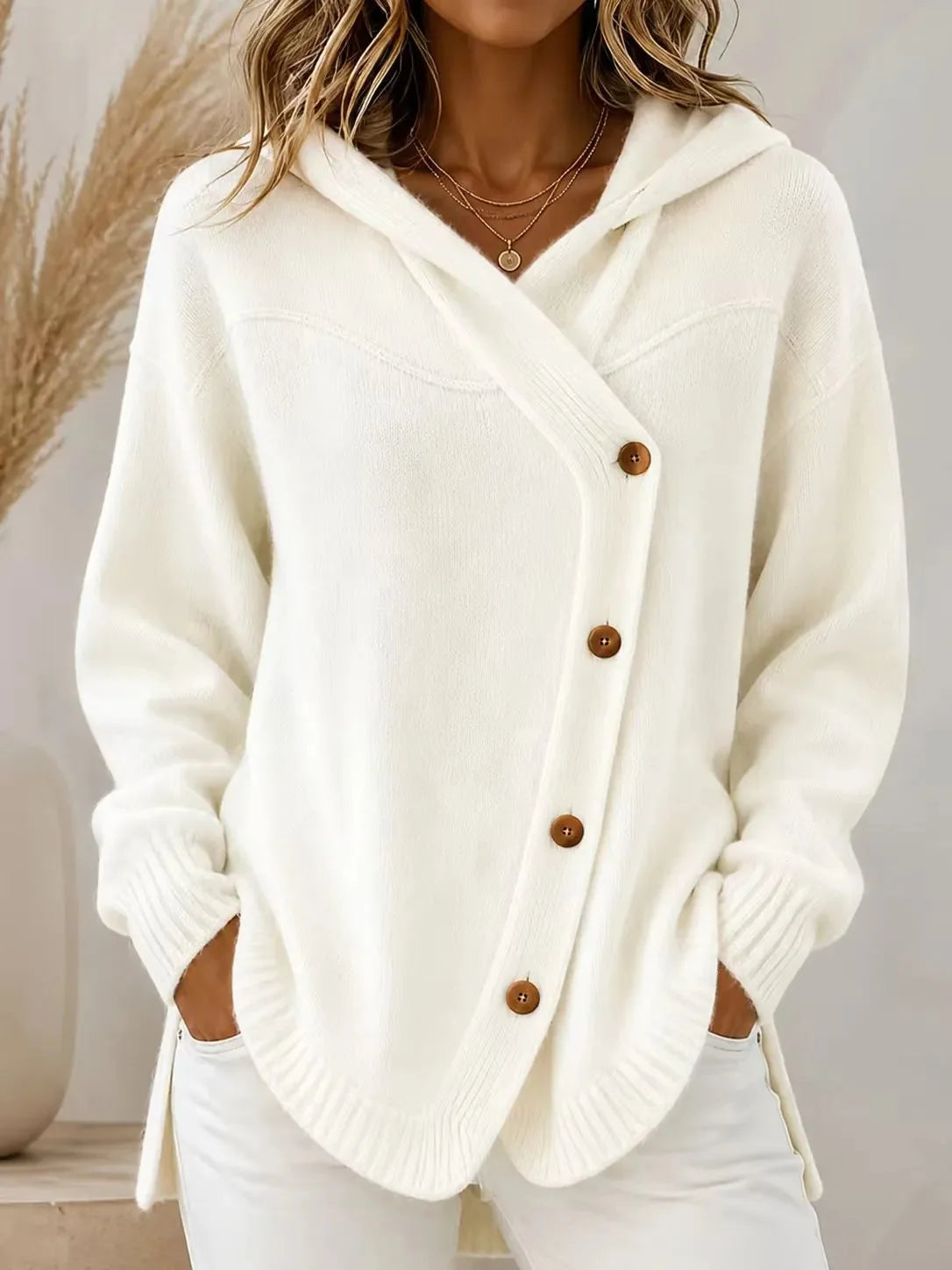 Women's Oversized Hooded Asymmetric Knit Cardigan Sweater 4