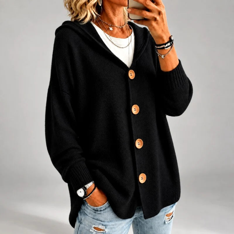 Women's Oversized Hooded Button-Front Knit Cardigan 1